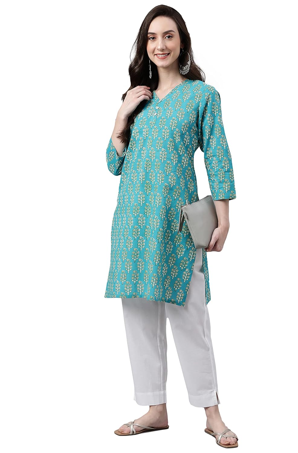 Women's Orange Rayon Gold Floral Print Straight Kurta