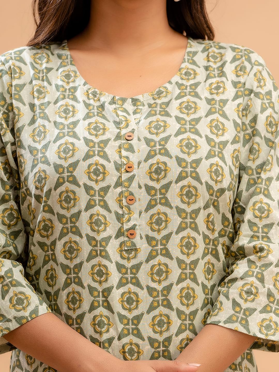 feranoid Women Cotton Printed Straight Short Kurti