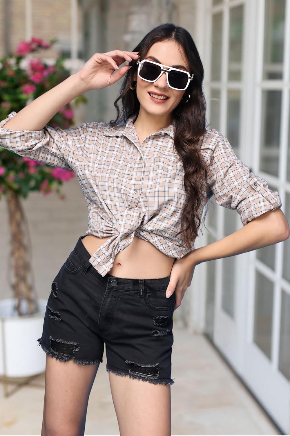 POPWINGS Casual Checks Print Shirt for Women