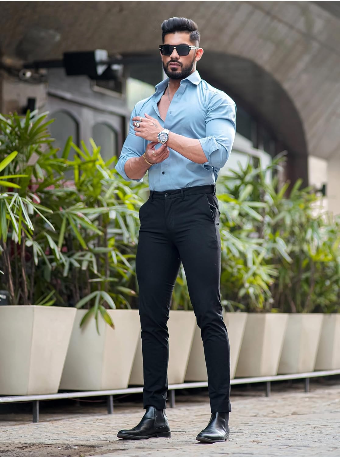 IndoPrimo Men's Casual Solid Satin Shirt for Men