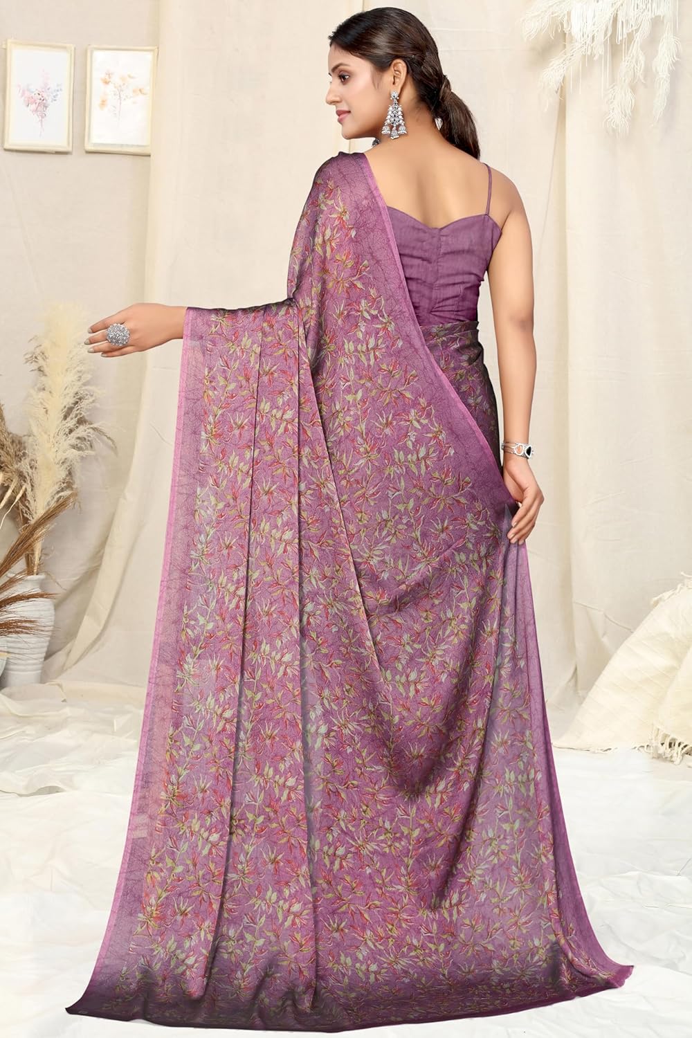 Women's Chiffon Floral Printed Saree with Blouse Piece