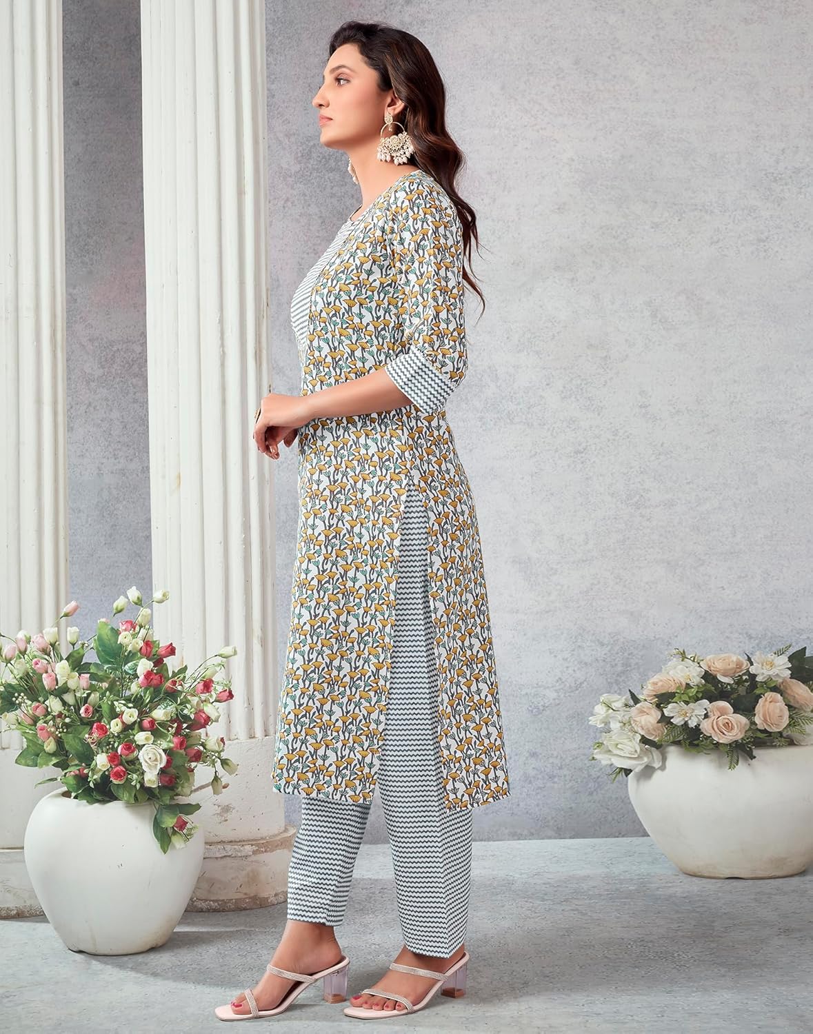 Women's Cotton Blend Printed Straight Kurta Pant