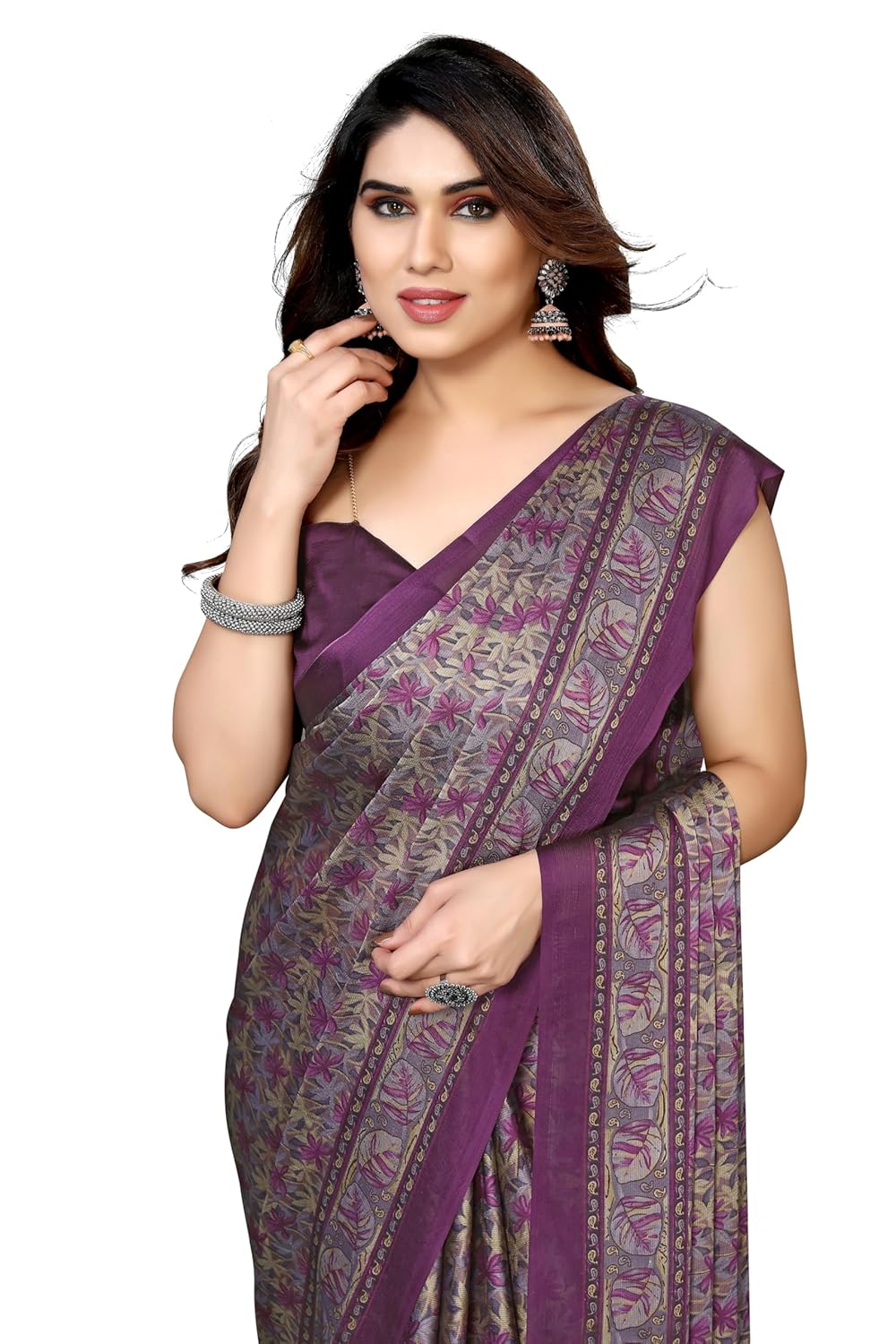 Women's Chiffon Floral Printed Saree with Blouse Piece