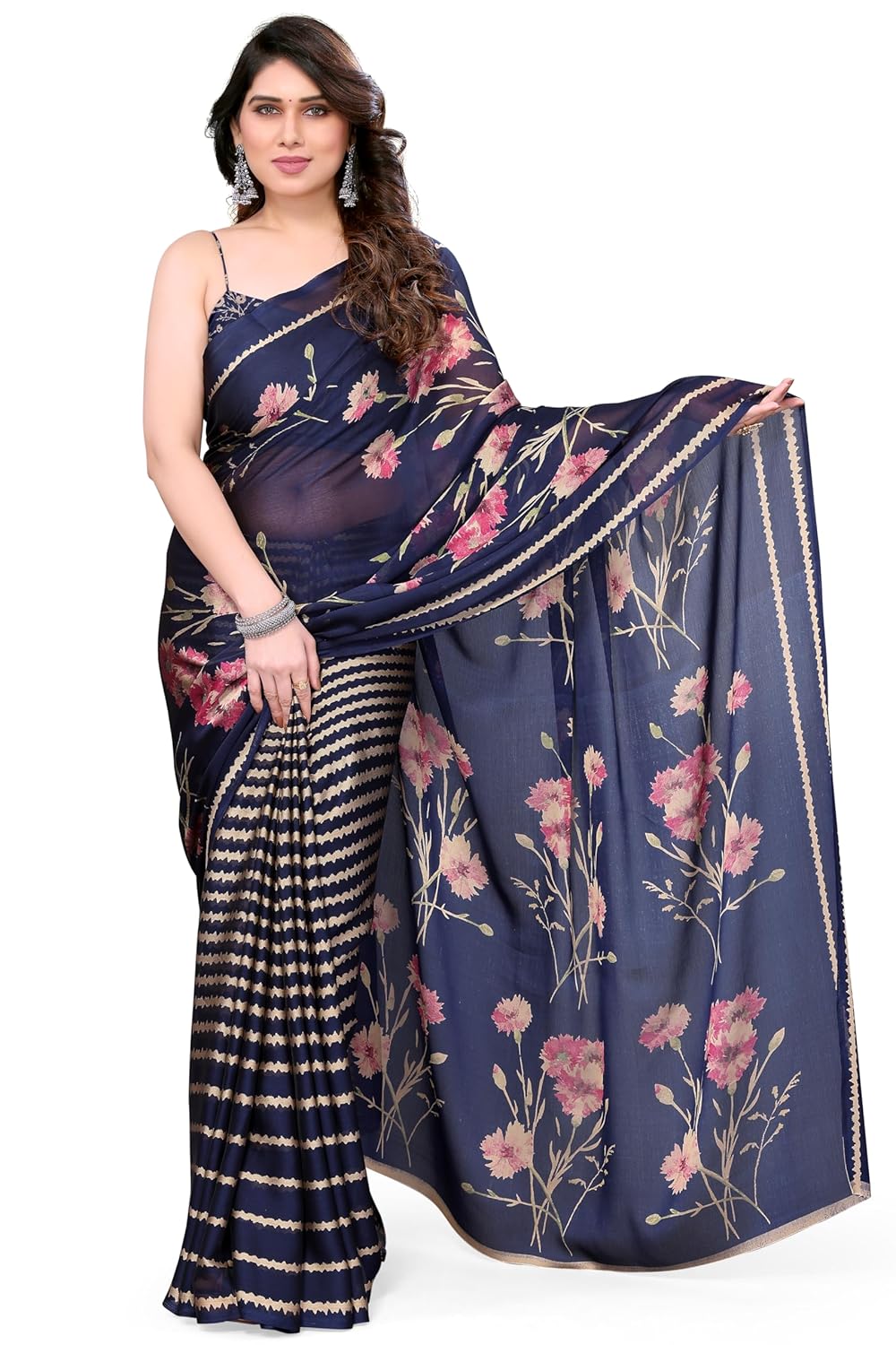 FASHION Women's Floral Printed Saree with Blouse Piece