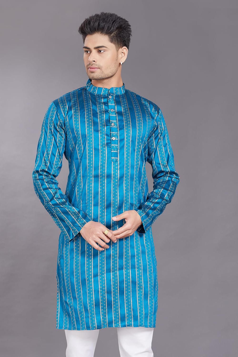 Men's Self Woven Jequard Art Silk Slim Fit Only Kurta