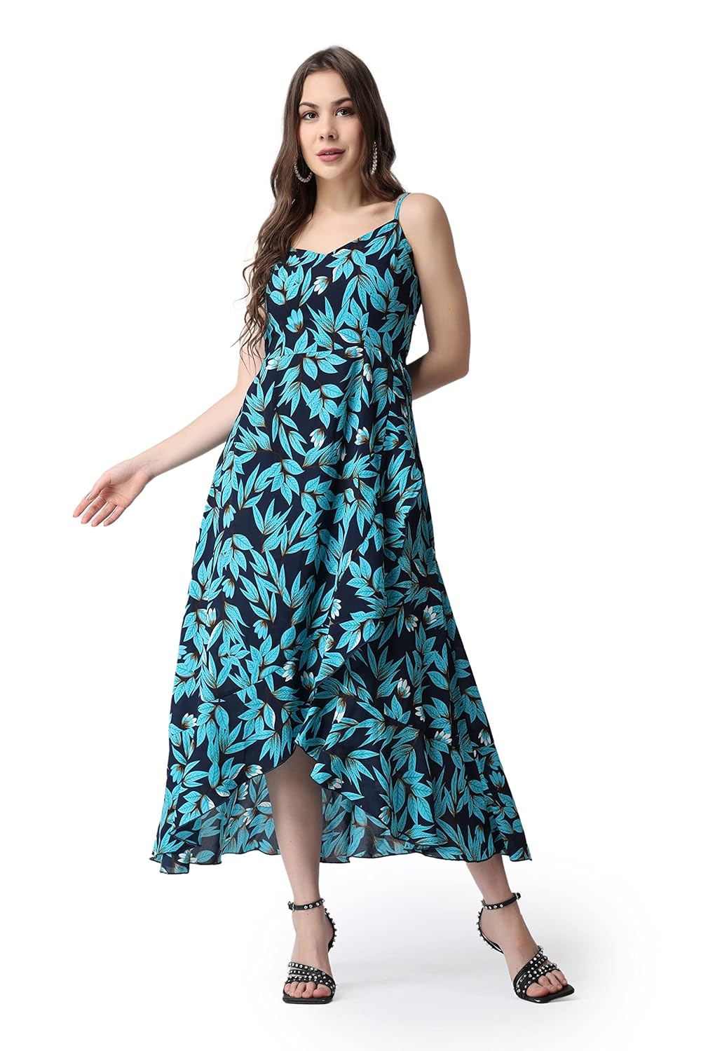 POPWINGS Casual Floral Printed Maxi Length Fit & Flare Dress for Women || Summer Dress for Women || Flare Maxi Dress for Women Stylish || Sleeveless Dress for Women
