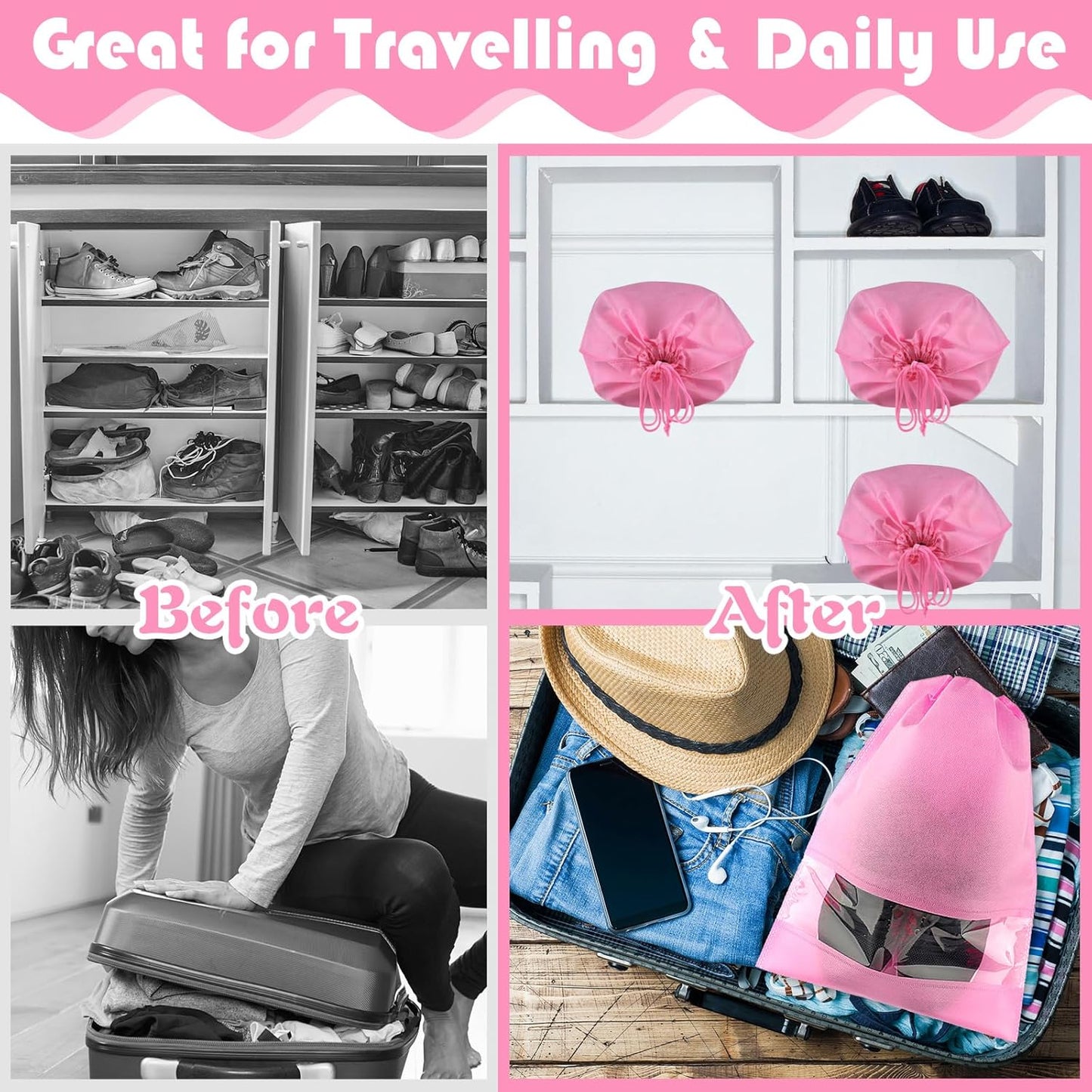 Shoe Bags for Travel, Drawstring Packing Bags, Dustproof