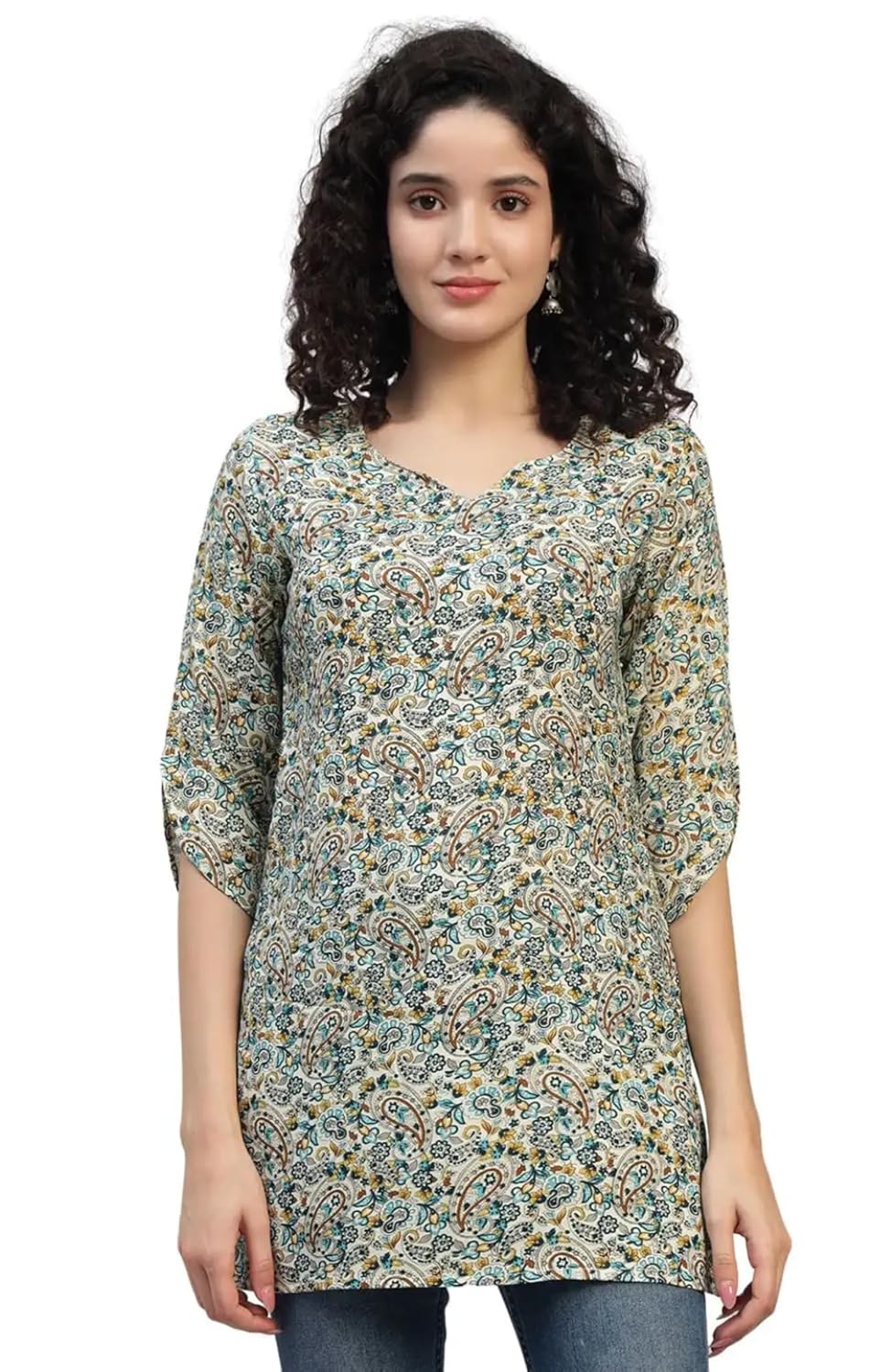 VEERSTOW Women's Cotton Short Kurti 3/4 Sleeve