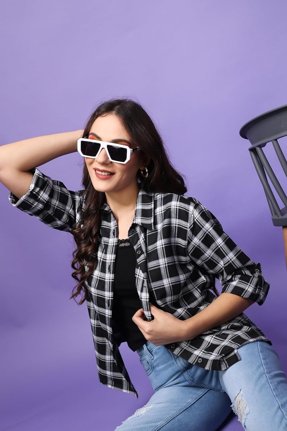 POPWINGS Casual Checks Print Shirt for Women