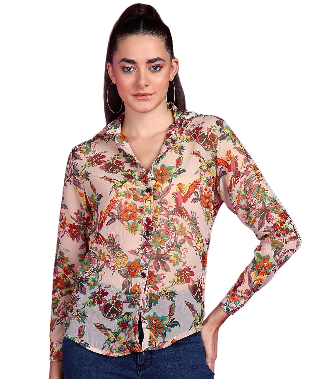 POPWINGS Printed Full-Sleeves Regular-Fit Polyester