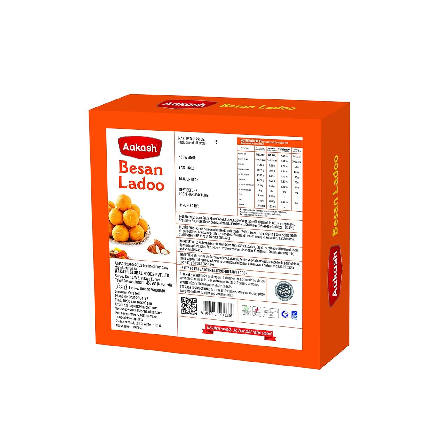 Aakash Namkeen Besan Ladoo | Made with Chickpea flour | Authentic Traditional Indian Sweets Besan Ladoo | 400 Gm