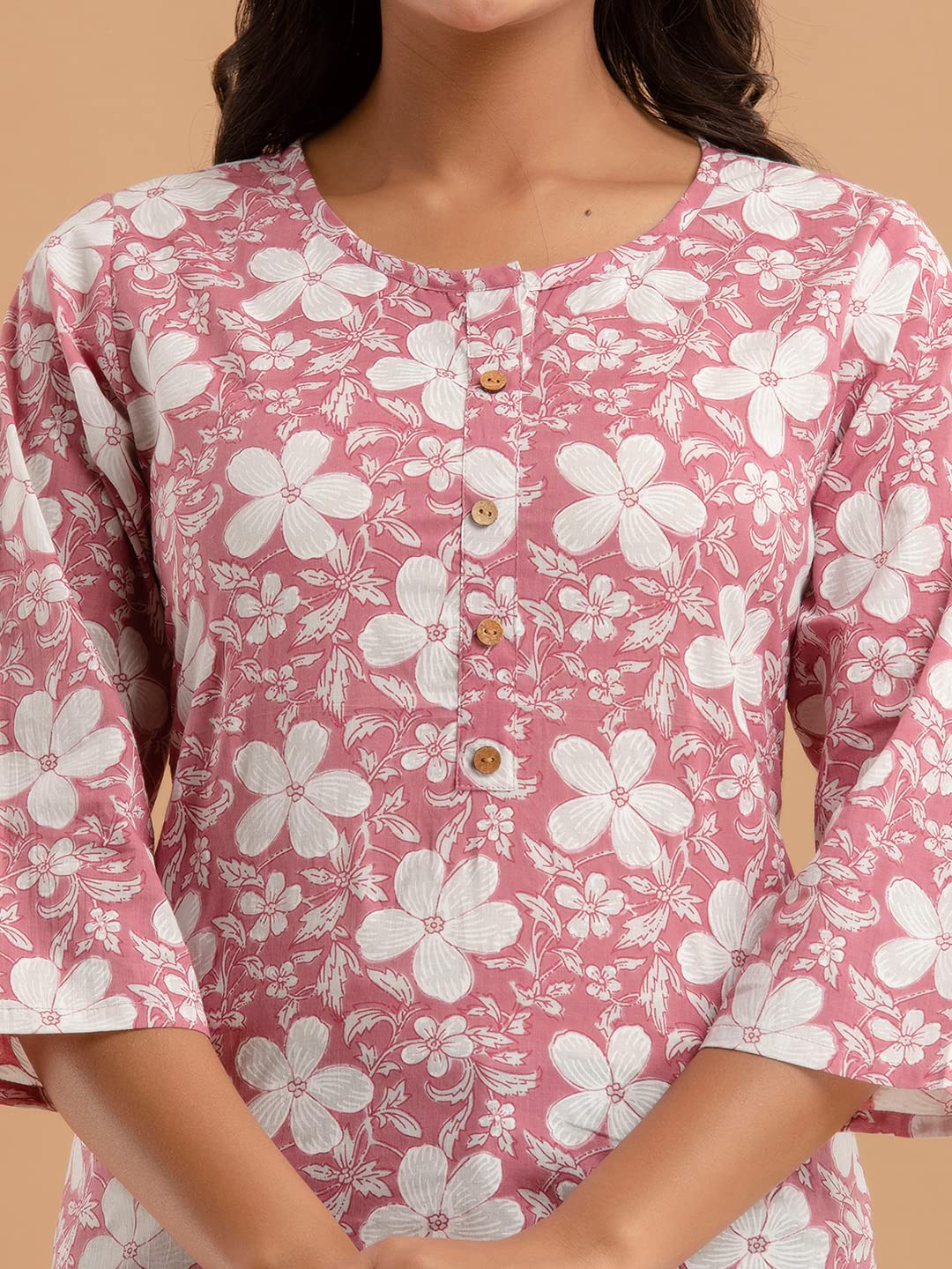 feranoid Women Cotton Printed Straight Short Kurti