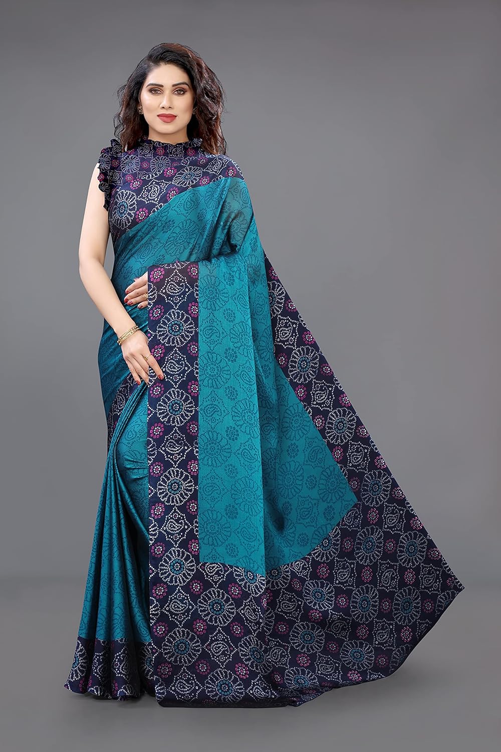 Women's Design Printed Saree with Blouse Piece