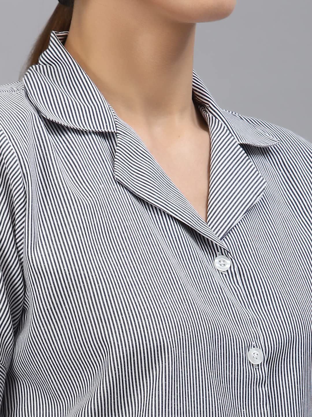 Style Quotient Women Navy Blue Smart Striped Formal