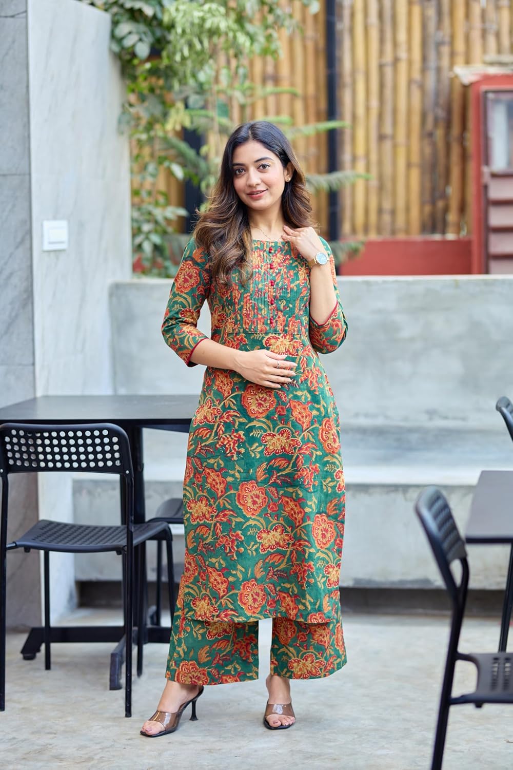 Women's Rayon Viscose Straight Printed Kurta with Pant