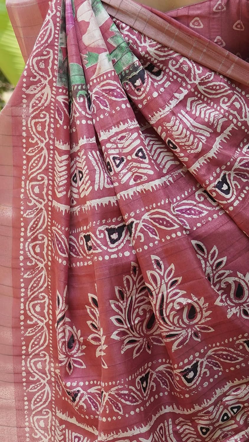 Women's Silk Blend Floral Printed Saree with Blouse Piece