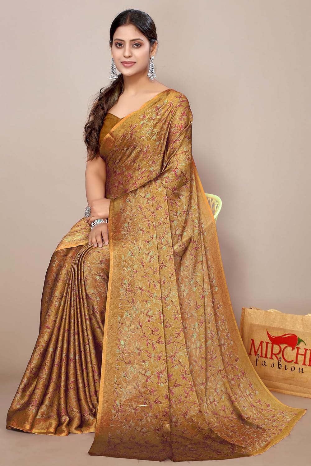 Women's Chiffon Floral Printed Saree with Blouse Piece