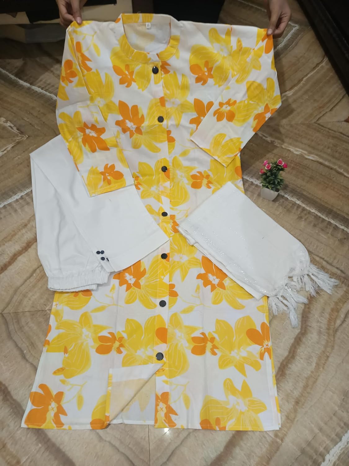 Women's Cotton Floral Print Kurti Pant Set with Dupatta
