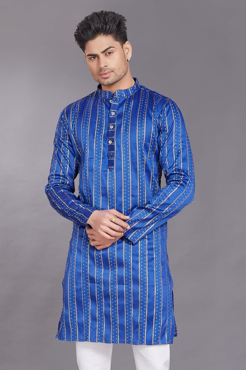 Men's Self Woven Jequard Art Silk Slim Fit Only Kurta