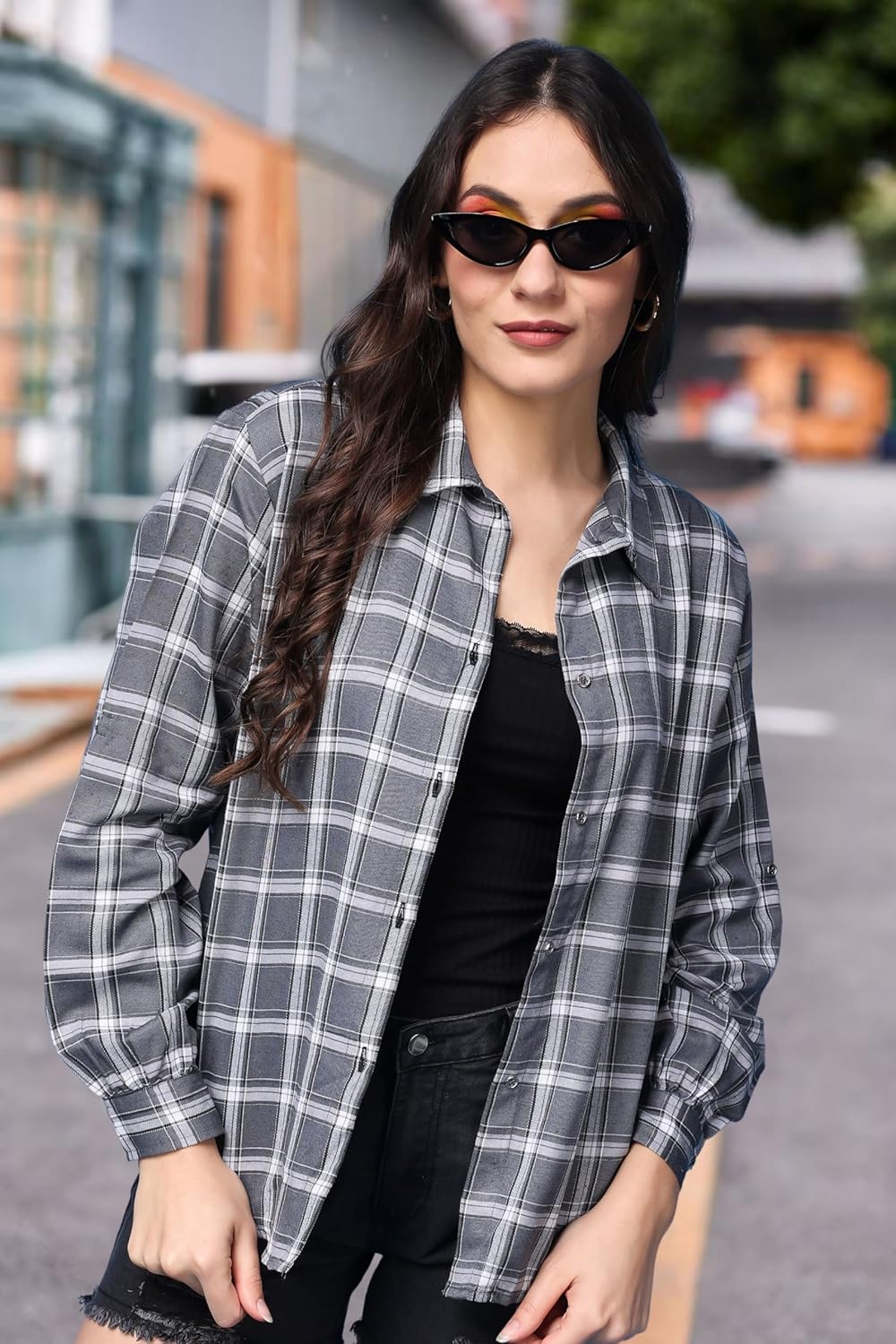 POPWINGS Casual Checks Print Shirt for Women