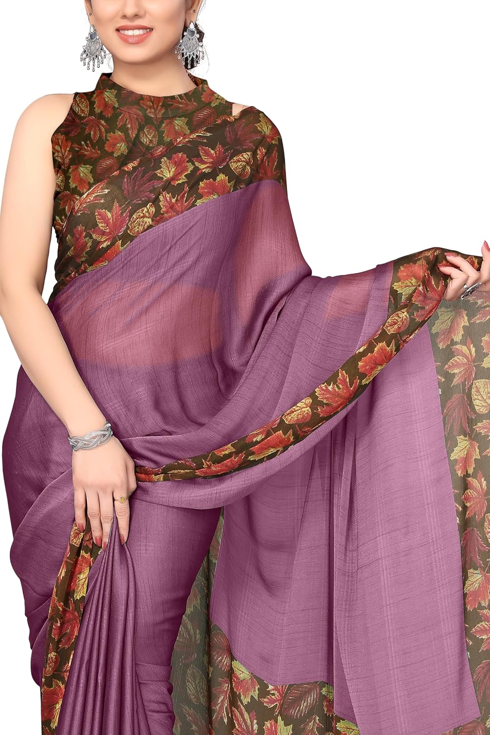 Chiffon Printed Women Saree with Blouse Piece