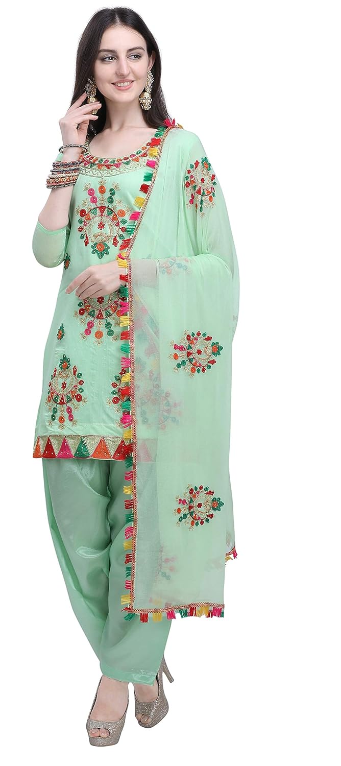 EthnicJunction Women's Chanderi Cotton Embroidered