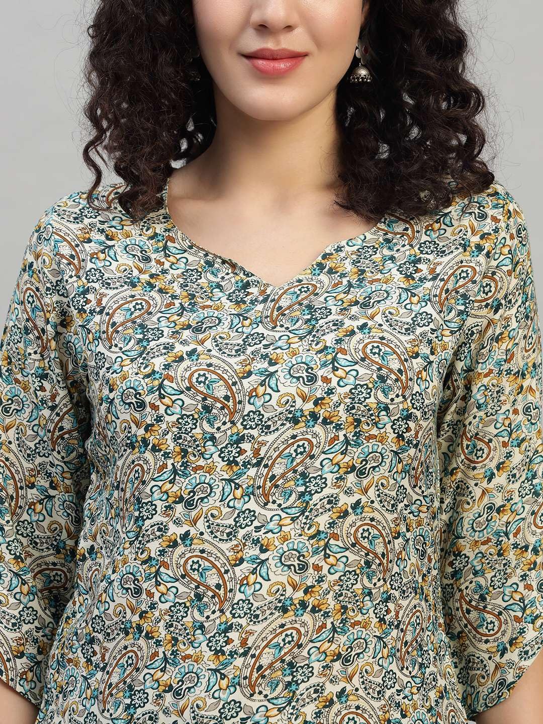 VEERSTOW Women's Cotton Short Kurti 3/4 Sleeve