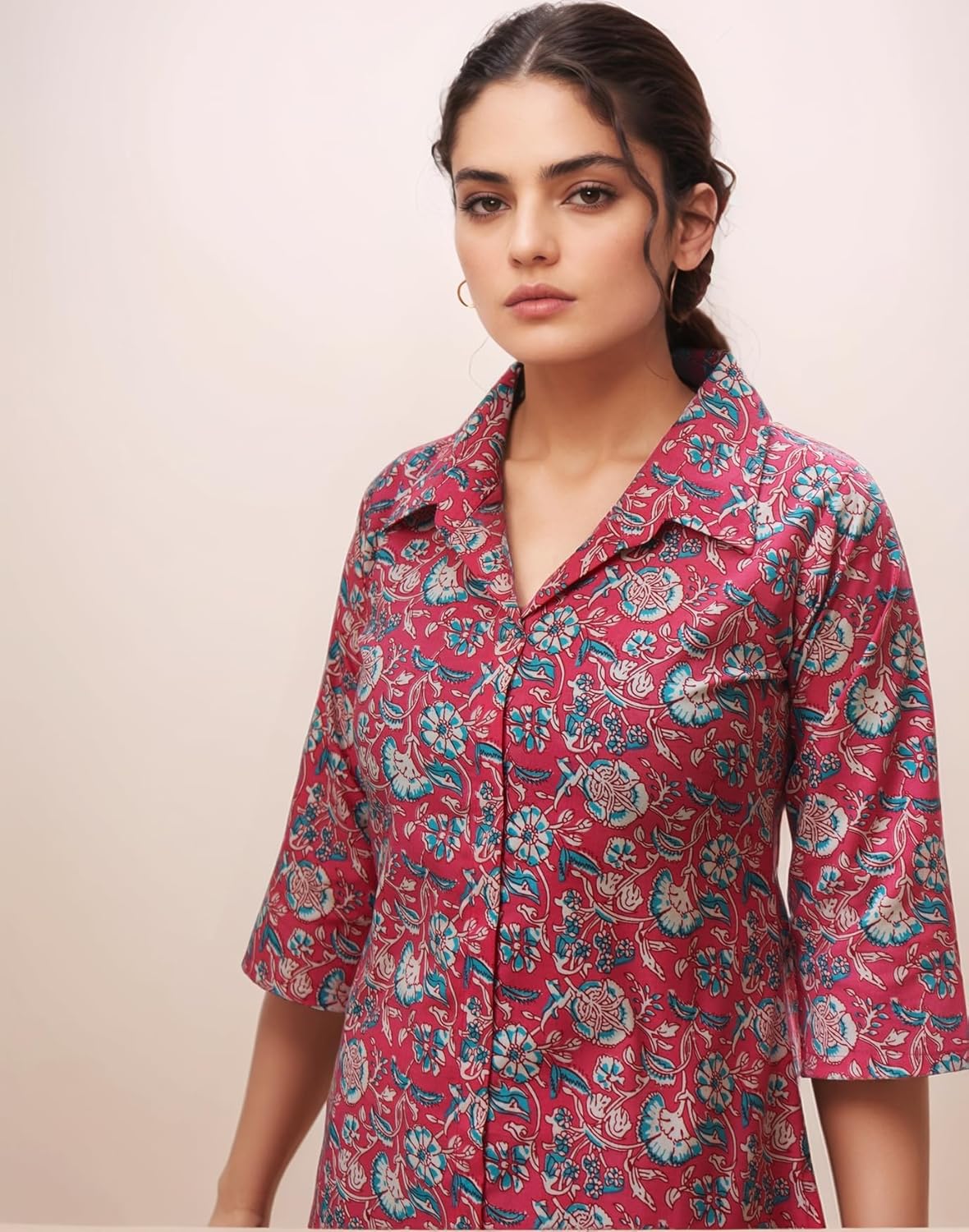 Women's Cotton Blend Floral Printed A-line Kurta