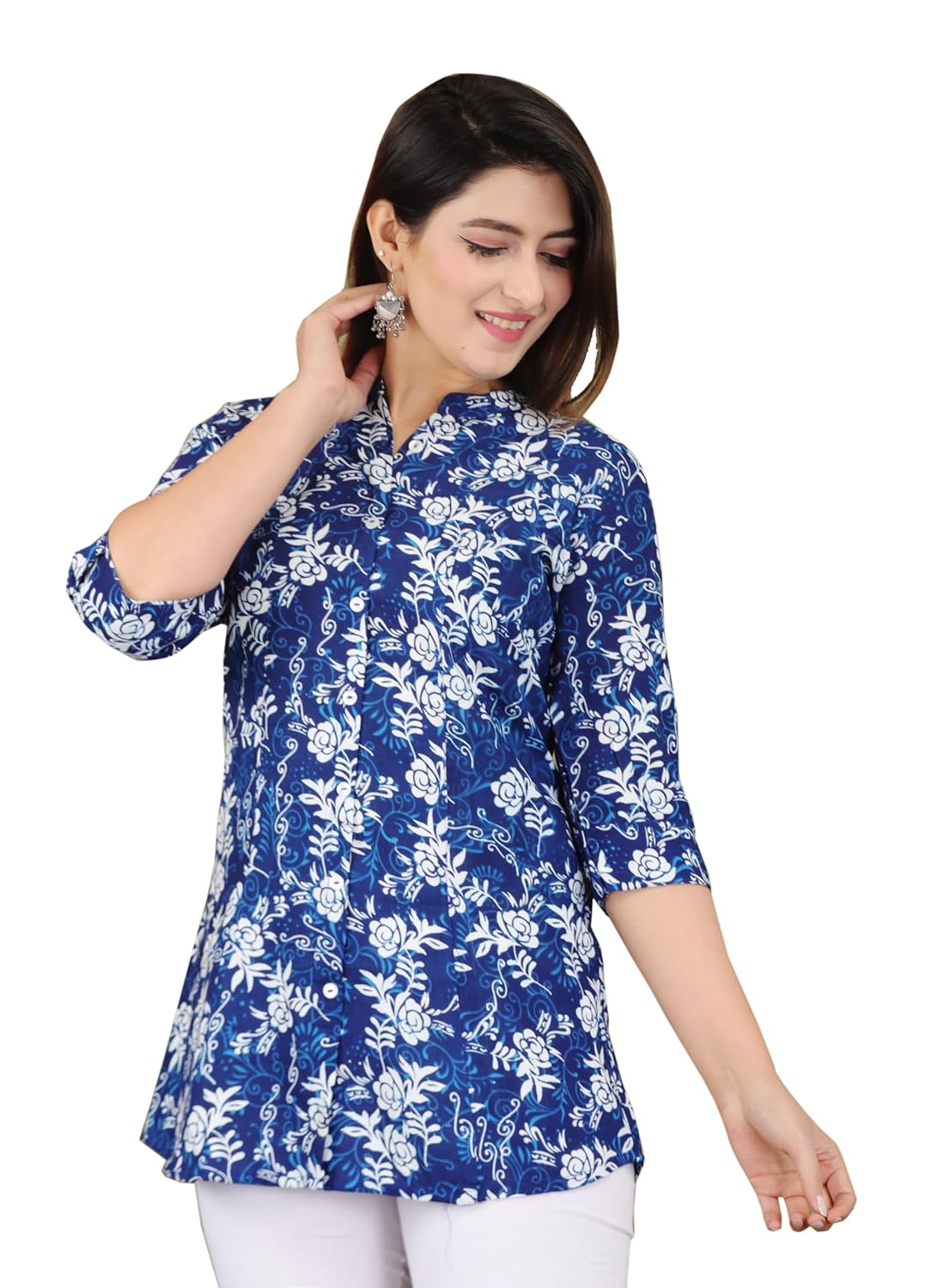 Gudwear Stylish Printed Button Down Style Shirt Top for Women