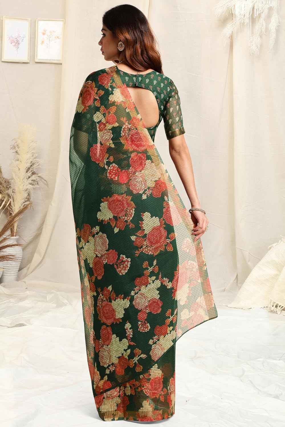 Women's Kota Floral Printed Saree with Blouse Piece