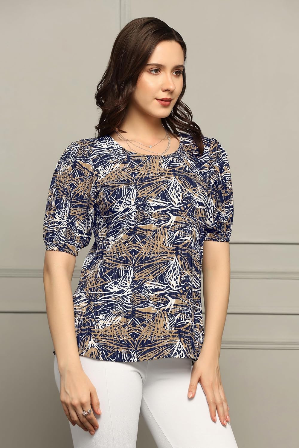 Fashion Dream Woman's Cotton Blend Abstract Printed Regular Fit Top - Casual Stylish Top for Women
