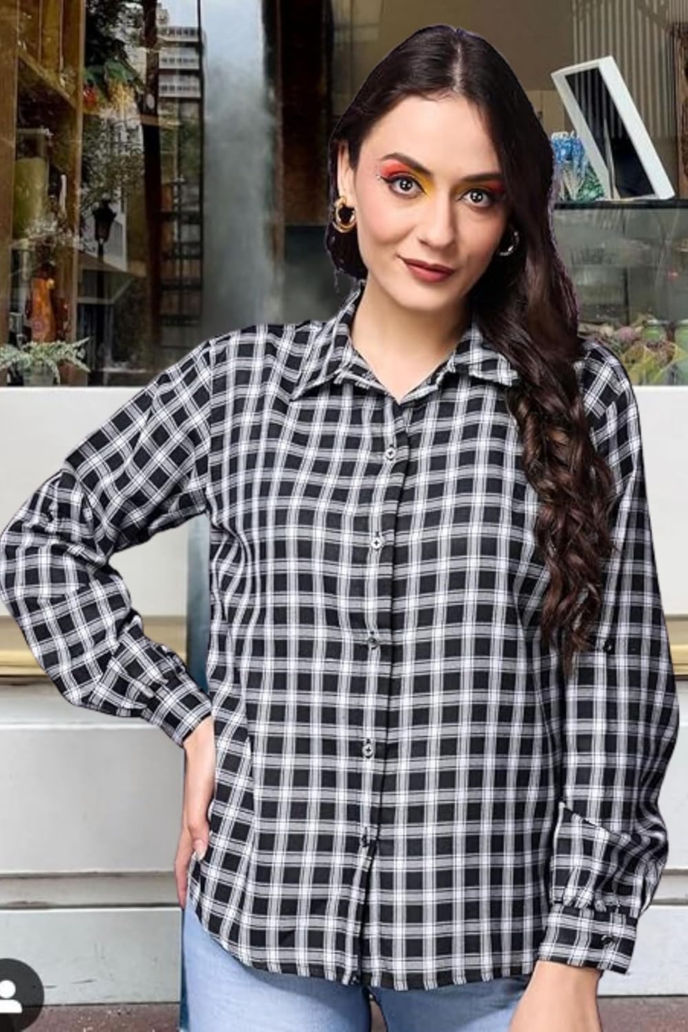 POPWINGS Casual Checks Print Shirt for Women