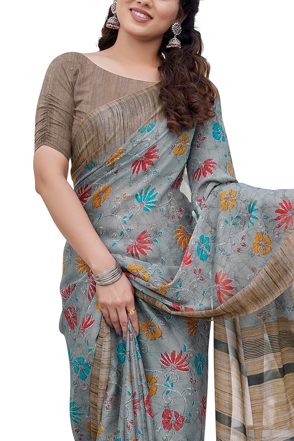 FASHION Floral Printed Saree with Blouse Piece