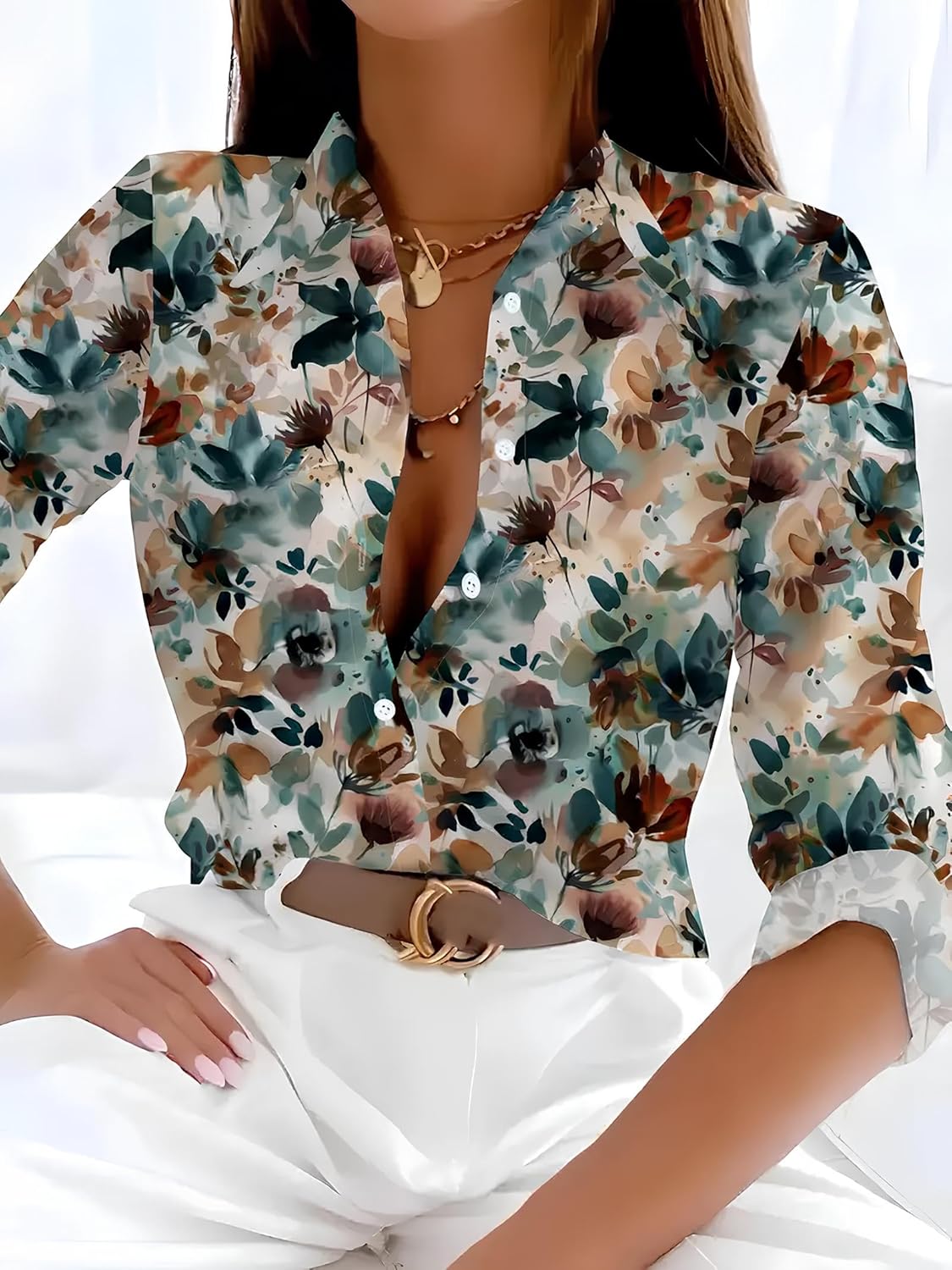 Gufrina Shirt for Women| Long Shirt for Women| Floral Print | Button-Down Western Shirt| Roll-Up Sleeves| Casual Relaxed Fit for Women