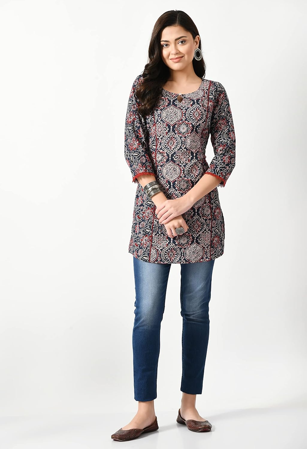 Meesan Women's Cotton 3/4 Slevee Solid Kurta