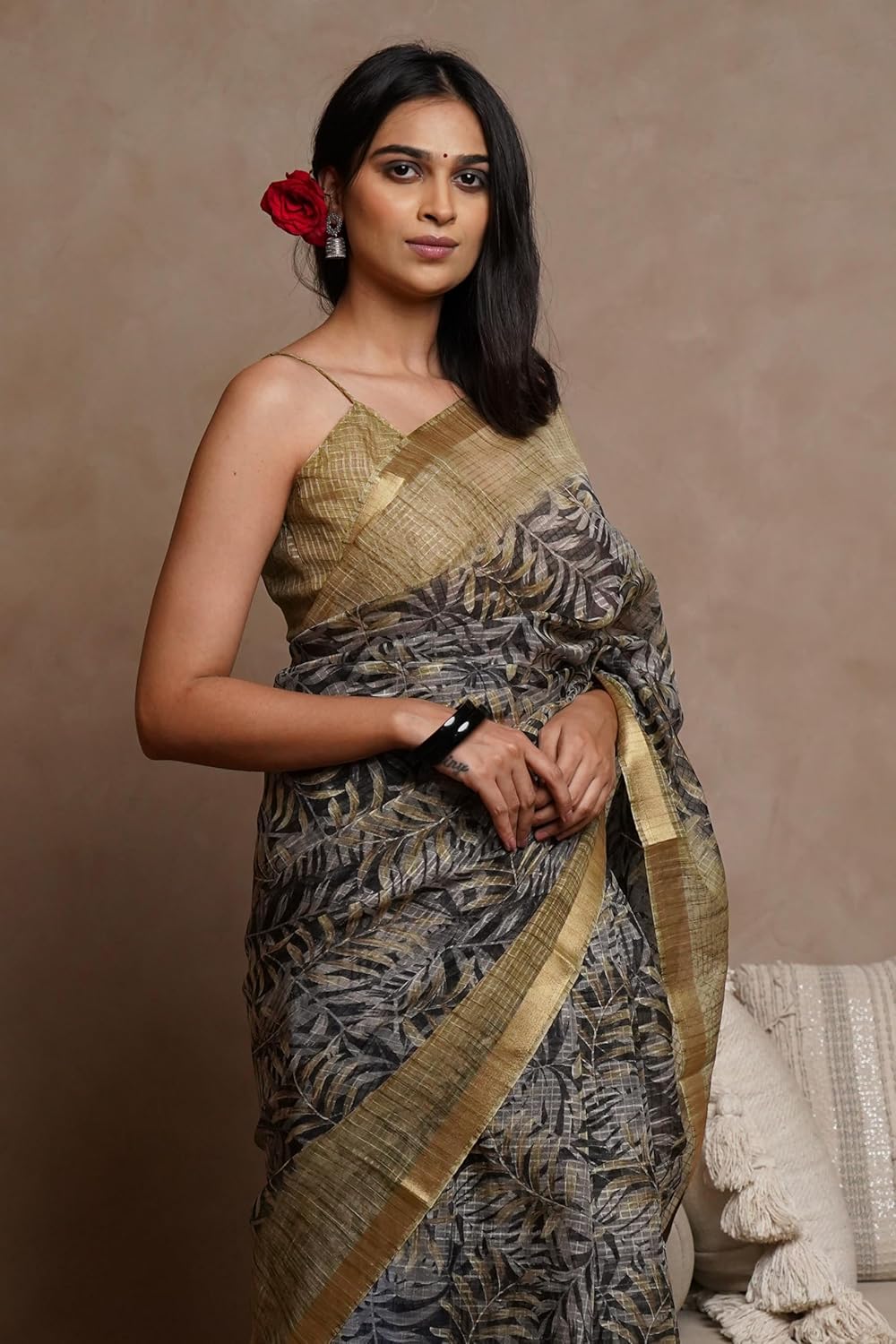 KotaDoriaPolyester Mix Leaf Floral Printed Saree