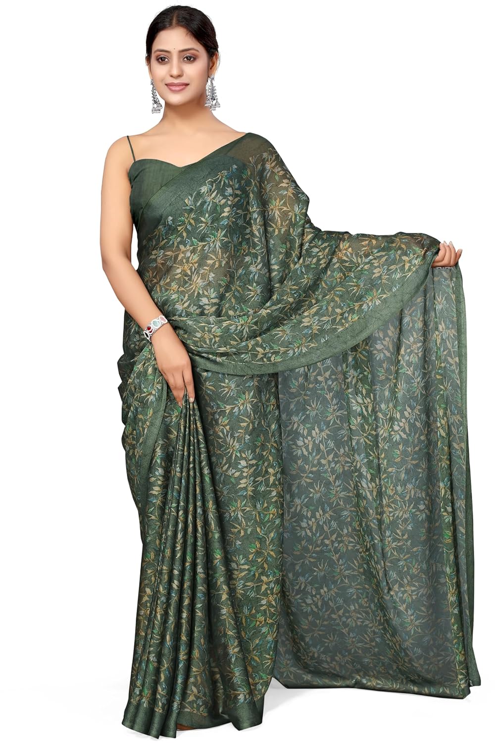 Women's Chiffon Floral Printed Saree with Blouse Piece