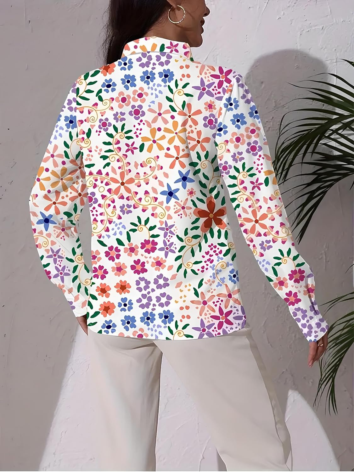 Gufrina Shirt for Women| Long Shirt for Women| Floral Print | Button-Down Western Shirt| Roll-Up Sleeves| Casual Relaxed Fit for Women