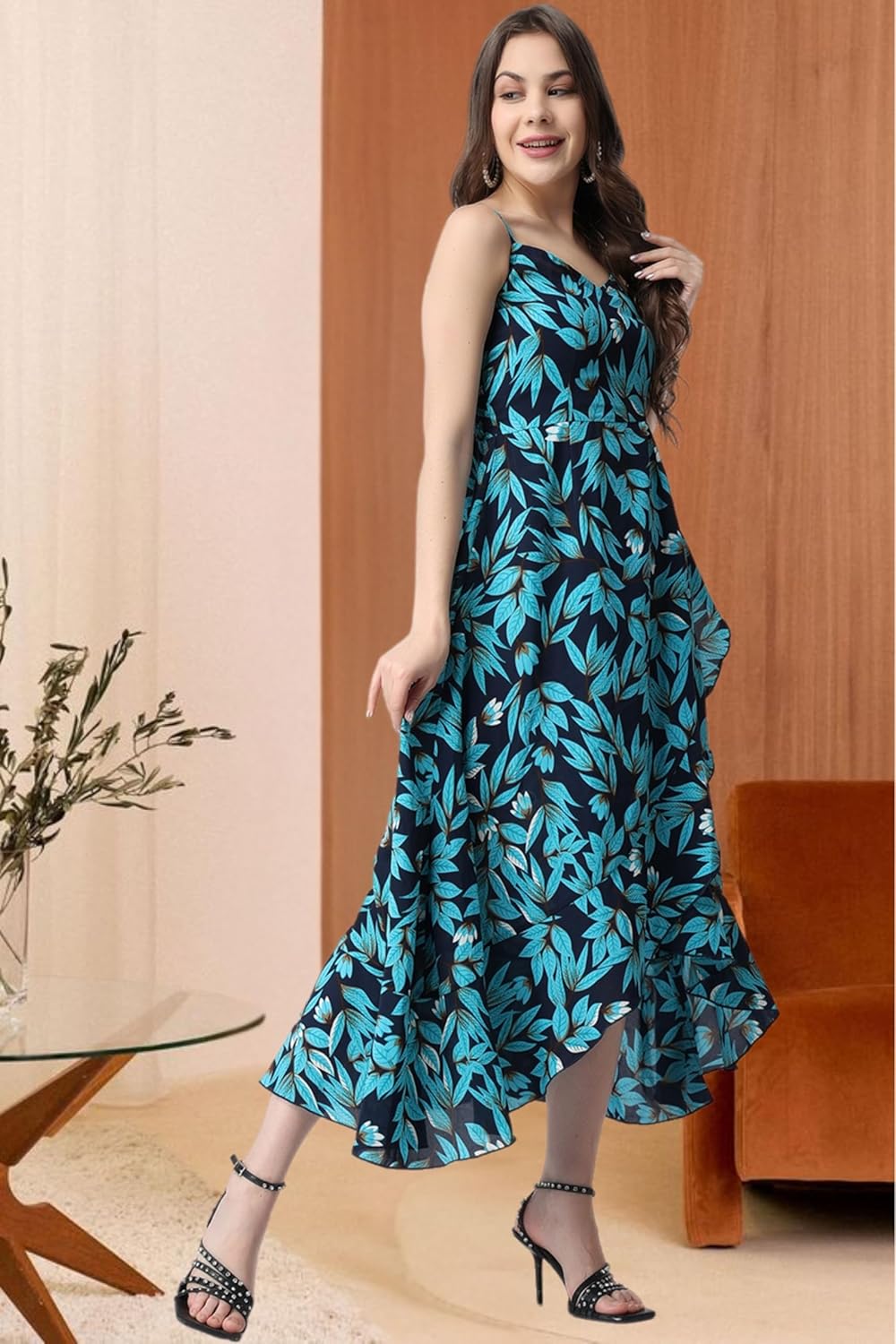 POPWINGS Casual Floral Printed Maxi Length Fit & Flare Dress for Women || Summer Dress for Women || Flare Maxi Dress for Women Stylish || Sleeveless Dress for Women