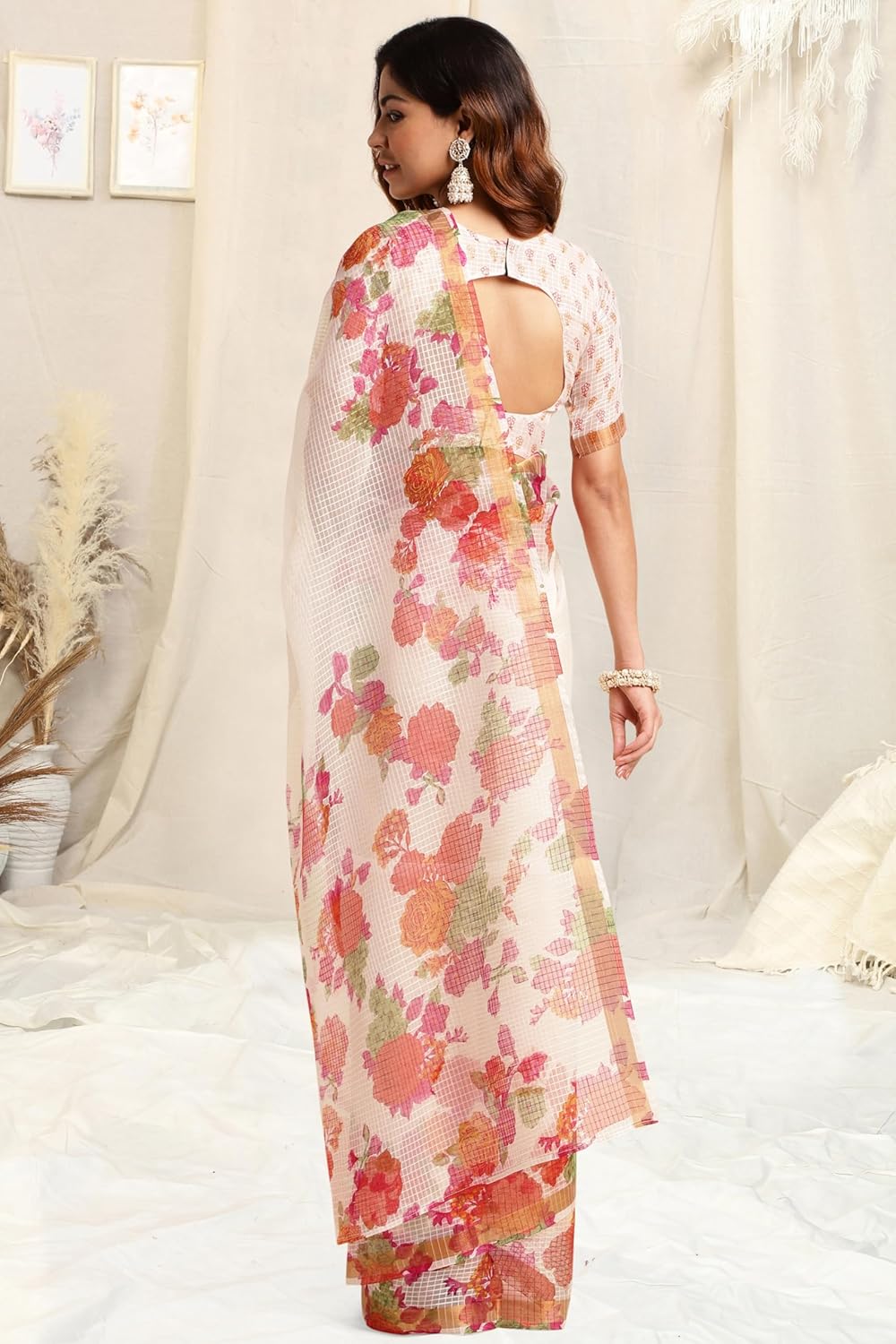 Women's Kota Floral Printed Saree with Blouse Piece