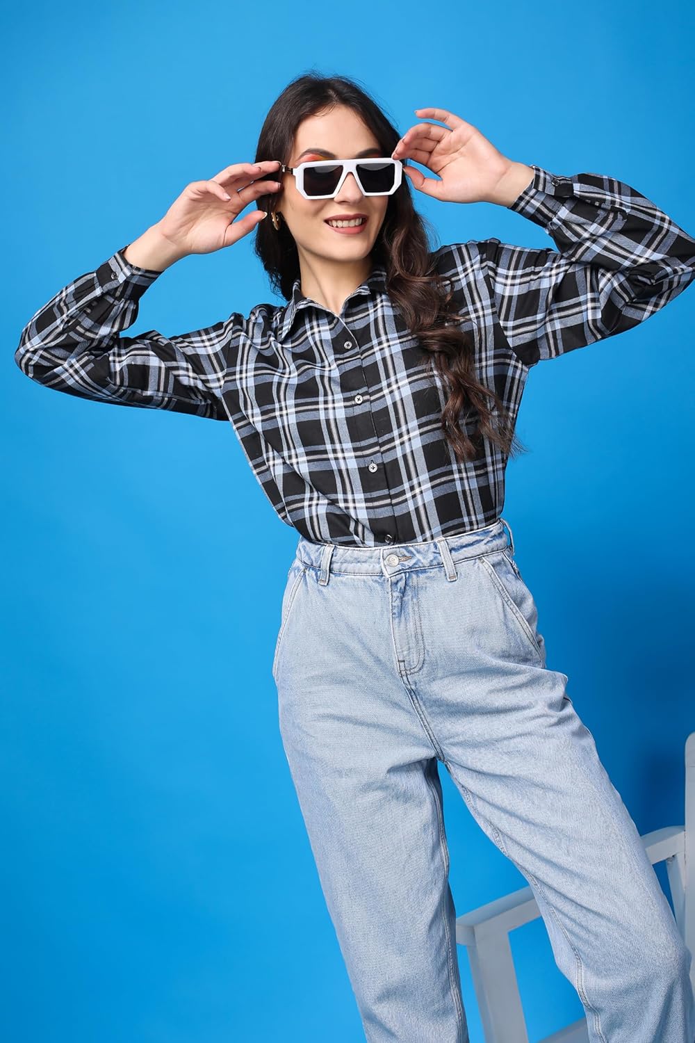 POPWINGS Casual Checks Print Shirt for Women