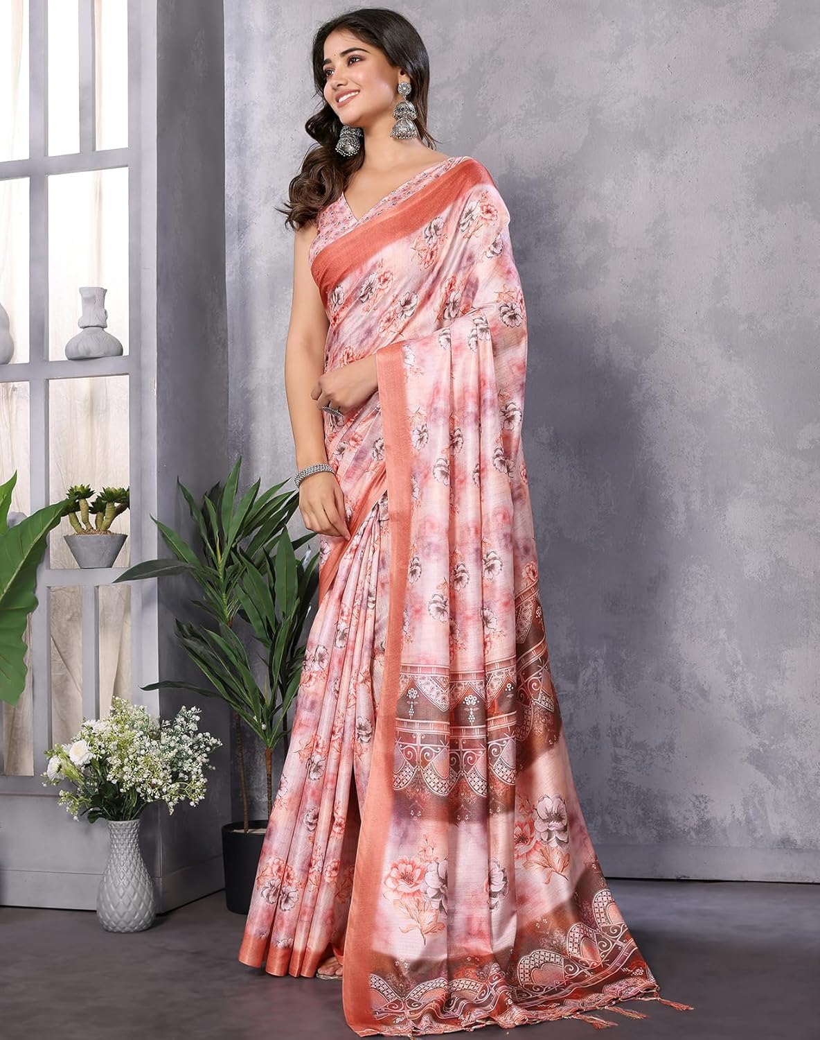 Print Art Silk Cotton Saree t Ethnic Wear for Festive