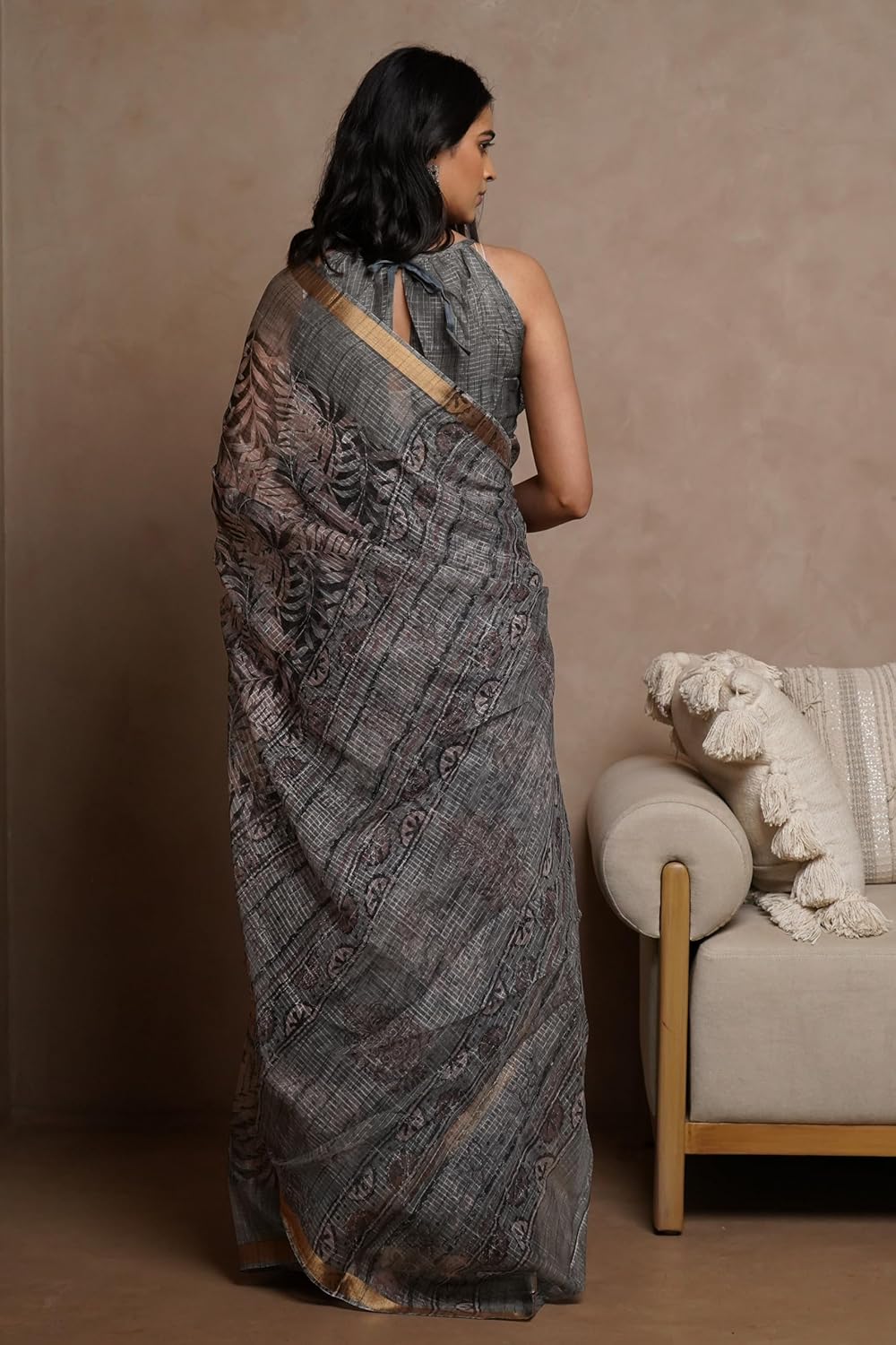 KotaDoriaPolyester Mix Leaf Floral Printed Saree