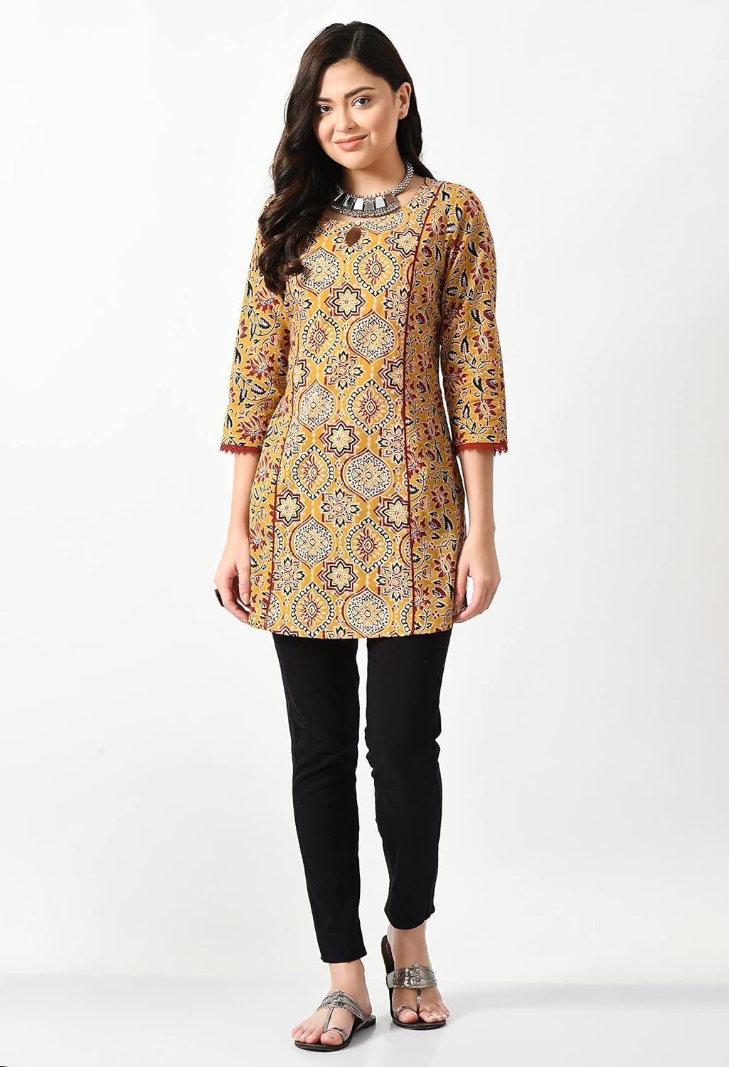 Meesan Women's Cotton 3/4 Slevee Solid Kurta