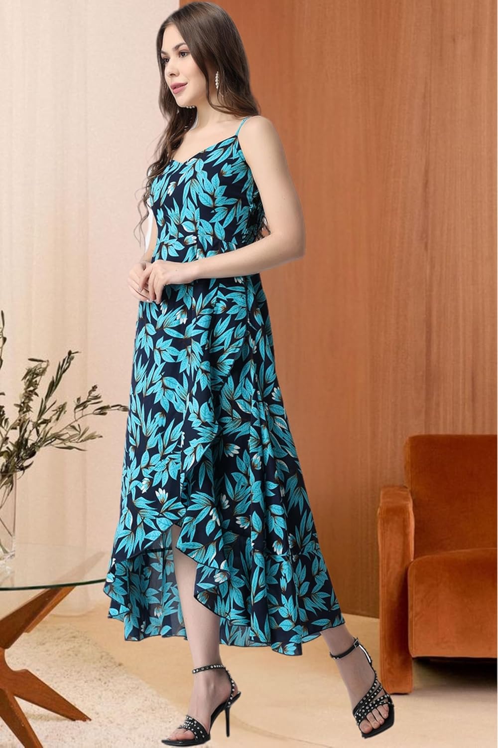 POPWINGS Casual Floral Printed Maxi Length Fit & Flare Dress for Women || Summer Dress for Women || Flare Maxi Dress for Women Stylish || Sleeveless Dress for Women
