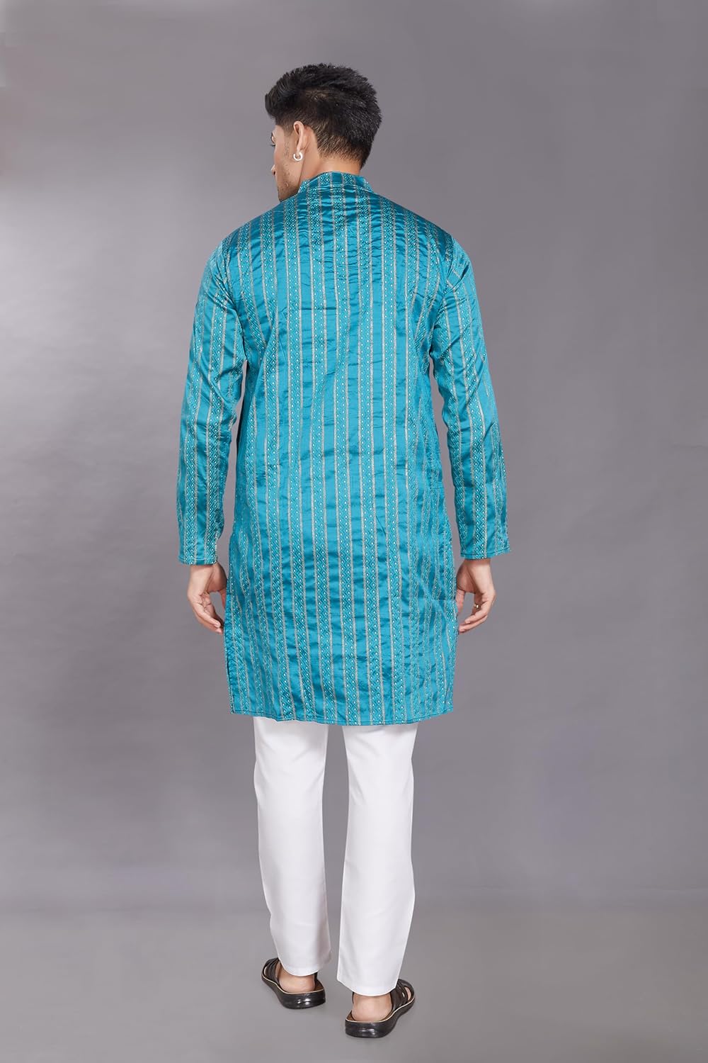 Men's Self Woven Jequard Art Silk Slim Fit Only Kurta