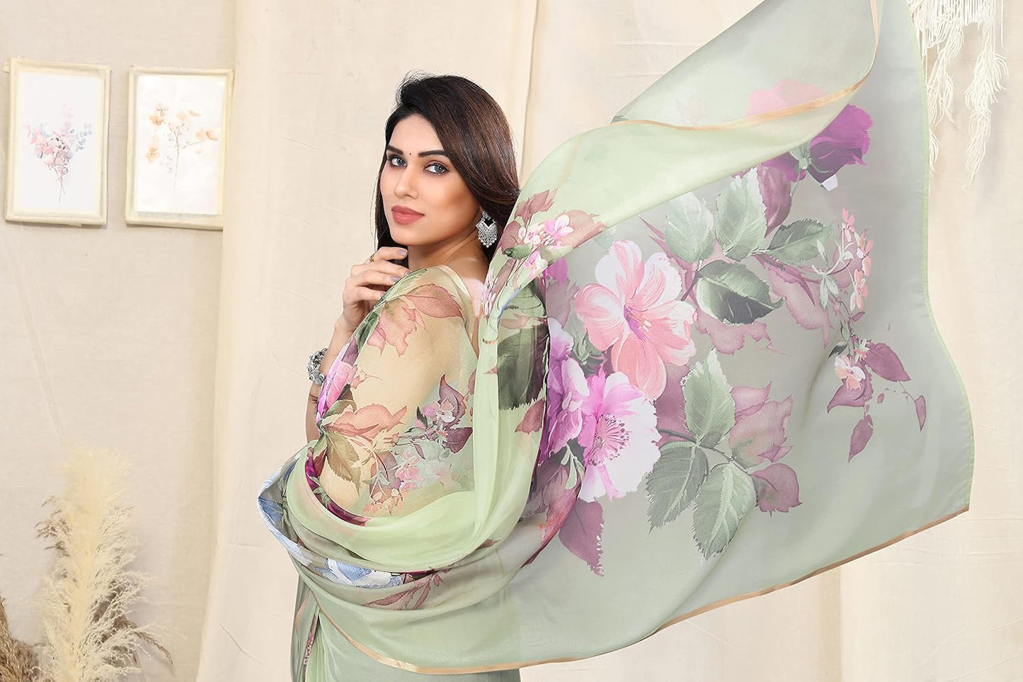 Printed Women's Organza Saree Design with Blouse Piece