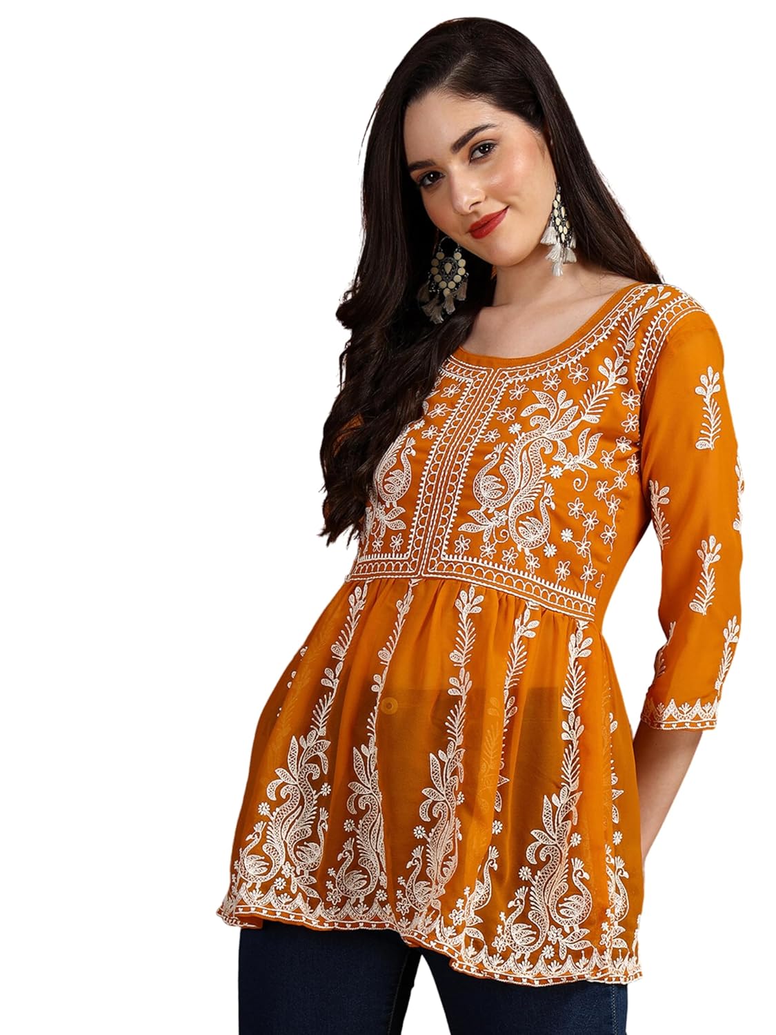 EthnicJunction Georgette Women Chikan Embroidery