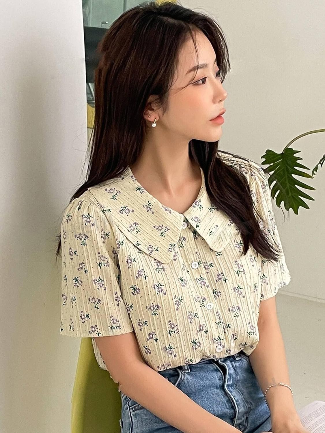 GRECIILOOKS Oversized Shirt for Women – Korean Casual Short Sleeve Loose Fit Top | Plus Size Summer Wear for Girls & Women