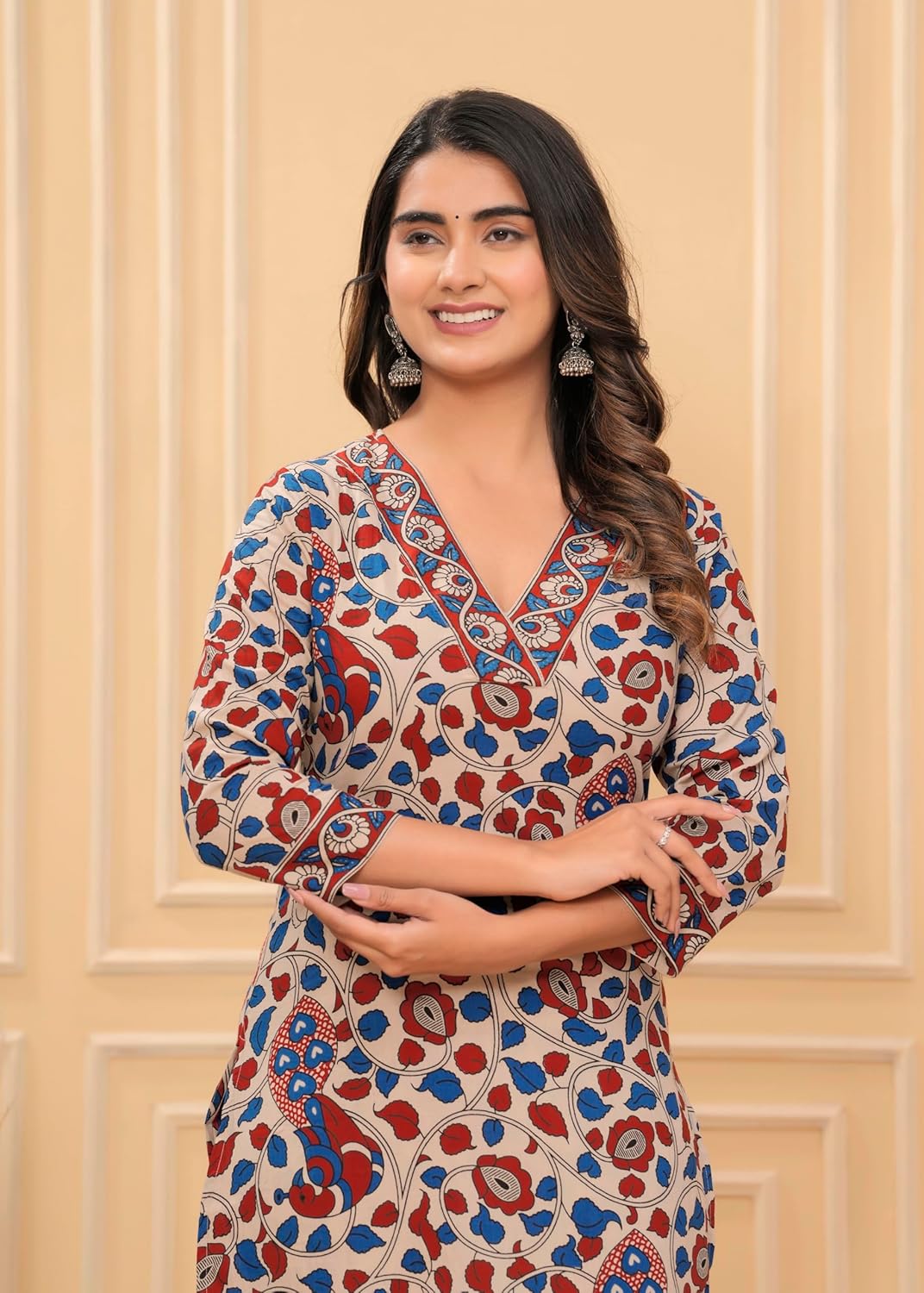 FAB Women's Cotton Printed Straight Kurta with Palazzo